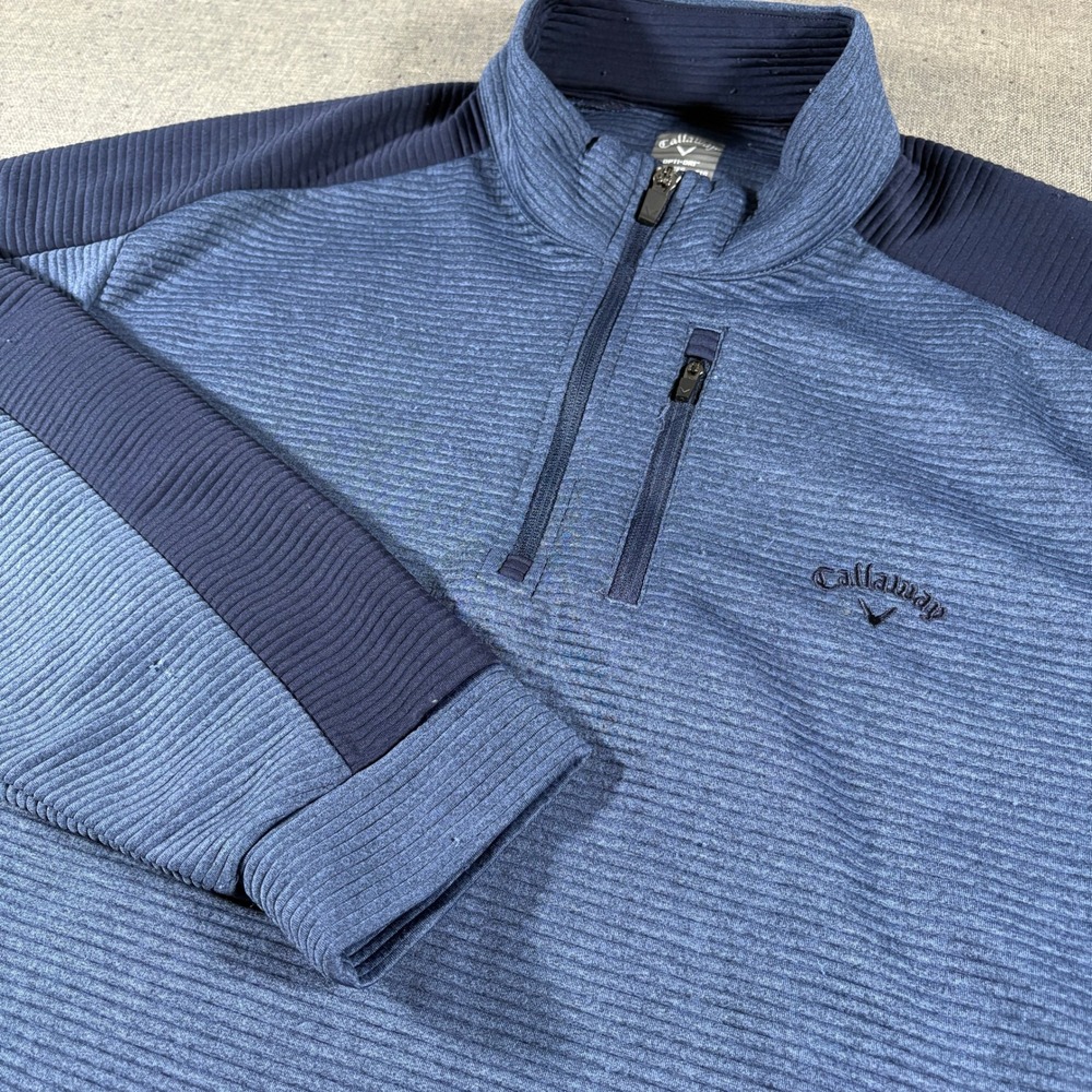 Callaway Quarter Zip Pullover Mens XXL Blue Textured Opti-Dri Golf Sweater